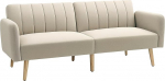 HOMCOM Canap&eacute; Convertible 2 Places Design Scandinave Dossier inclinable 3 Positions Pieds Bois Tissu Aspect Lin Beige