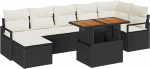 8-teiliges Garten Sofa Set mit Kissen Schwarz Poly Rattan Akazie, 2-Sitzer Garten Sofa mit Kissen Schwarz Poly Rattan Gartenlounge Model3349739