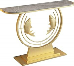 Stiilne kaasaegne konsoollaud (39 tolli) koos hoiuruumiga | Mitmek&uuml;lgne diivanilaud valge ja kuldses toonis elutuppa, esikusse ja koridori | Metallist aluse ja kiltkivist lauaga m&ouml;&ouml;bel Foye'ile