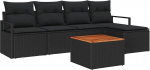 6-teiliges Garten-Sofa-Set mit Kissen Schwarzes Poly-Rattan Akazie, 2-Sitzer Garten-Sofa mit Kissen Schwarzes Poly-Rattan Gartenlounge Model3347695