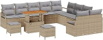 13-teiliges Garten-Sofa-Set mit Kissen Beige Poly-Rattan Akazie Gartenlounge Model3364537
