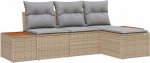 4-teiliges Garten Sofa Set mit Kissen Beiges Poly Rattan Akazie Gartenlounge Model3348061