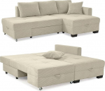 Nurgadiivan B 247 x S 155 x K 87 cm p&ouml;&ouml;rleva funktsiooniga kaheinimesevoodile, lamamispind 183 x 207 cm, ruumi s&auml;&auml;stev, voodikast, vasakule v&otilde;i paremale paigaldatav Osman, juhtmekate beeži halli v&auml;rvi / 15215