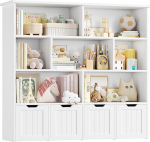 FOREHILL Children's Shelf with Boxes on Wheels, Children's Bookcase with 4 Levels, Children's Room Furniture, Toy Regulator, Storage Shelf, Bookcase for Children, Children's Cabinet, Shelf, White,