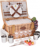 Les Jardins de la Comtesse - Concorde Wicker Picnic Basket - 4 Person Cool Box Plates Wine Glasses Timbales Aluminium Fabric White and Grey 47 x 31 x 24 cm