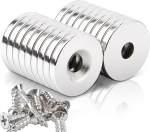 Pakett 18 neod&uuml;&uuml;m magnetid auguga 20 x 3 mm magnetid Tugevad magnetid Countersink l&auml;bim&otilde;&otilde;t 5 mm V&auml;ike tugev magnet magnet magnet tahvli k&ouml;&ouml;gikapp k&uuml;lmkapp Pin Board k&ouml;&ouml;k kontoris