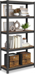 SONGMICS Standing Shelves, Bookcases, Storage Shelves, 5 Shelves, Kitchen Shelves, Shelves, 30 x 75 x 150 cm, Load Capacity 650 kg, Adjustable Shelves, Industrial Style, Black/Vintage Brown GLR030B01