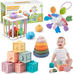 Plunack Baby Toy, Montessori Toy Baby, 4-in-1 Motor Skills Toy, Stacking Game Building Blocks, Sensory Toy, Gift for Baby 1 2 3 Years
