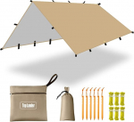 Ultralight Tarp 3 x 4 Waterproof Tent Tarpaulin Waterproof with Eyelets Multifunctional Protection Awning for Hammock, Hiking, Picnic, Outdoor (Beige)