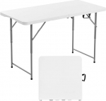 VEVOR Folding Table Buffet Table Portable All-Purpose Table 122 cm Rectangular Plastic Table with Adjustable Height & Integrated Handle Garden Table Camping Table for Parties Picnic Camping White