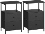 VASAGLE LGS225B21 Bedside Table with 2 Fabric Drawers, Coffee Table with Shelves, 61 cm High for Living Room, Bedroom, Ash Black, Ink Black, Matte Black