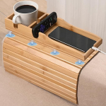 YUBAMIN Bamboo Sofa Armrest Tray Foldable Couch Armrest Table for Couch Drink Holder 3 in 1 Magnetic Removable Food Drink Snacks Remote Control Cell Phone Non-Slip