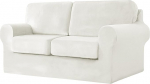 jianyana High Stretch Sofa Cover, 1/2/3 Seater Velvet Elastic Sofa Throws Sofa Cover with Elastic Band Adjustment Strap (White, 2-Seater, 5 Pieces)