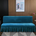 Diivanikate, k&auml;edeta diivanipadi kate koos Ruffle seelikuga, Futon Slipcover valmistatud paksust pehmest sametkangast, m&ouml;&ouml;bli kaitsja elastse p&otilde;hjaga elutuppa, sinine, keskmine