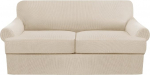3 t&uuml;kki diivanikatted, Stretch diivanikatted T-padjadele, Loveseat Slipcovers, pehme m&ouml;&ouml;bli katted koos 2 individuaalse T-padja kuju istmekattega (Natural, Loveseat)
