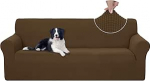 U-NICE HOME Stretch-Sofabez&uuml;ge f&uuml;r 3 Kissen, Couch-Schonbezug mit elastischer Unterseite, M&ouml;belschutz f&uuml;r Hunde, Spandex, Jacquard, weicher Stoff (gro&szlig;, braun)