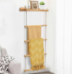 Yunkctuk Bathroom Towel Ladder with 4 Levels, Wooden Towel Rack with Shelf, Towel Rail Ladder for Bathroom, Living Room, Bedroom (98 x 43 cm)