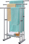 40" Freestanding Bathroom Towel Rack, 3-Tier Floor Towel Holder with Storage Basket, Ceiling Ladder for Drying and Display for Large Bath Towels and Towel