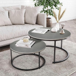 G-LEAF 2 &uuml;mmarguse k&uuml;ljelaua/pesulaudade komplekt, hall marmorist lauaplaat ja must metallist raam, kaasaegsed pesitsuslauad elutuppa, magamistuppa, dekoratsiooniks (l&auml;bim&otilde;&otilde;t 70 cm, l&auml;bim&otilde;&otilde;t 50 cm)