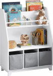 SoBuy KMB34-W laste raamaturiiul koos hoiukappide ja 3 kastiga laste riiul Montessori m&auml;nguasjade hoidmine lastele m&auml;nguasjade organiseerija valge 63 x 80 x 28 cm