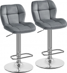 Yaheetech Baaritoolid komplekt 2 k&otilde;rguse reguleeritav 360&deg; p&ouml;&ouml;ratavad baaritoolid k&ouml;&ouml;gitoolid koos seljatoe ja jalatoega, sametist baaritoolid istme k&otilde;rgus 62,5 cm - 84,5 cm k&ouml;&ouml;gi jaoks, tumehall