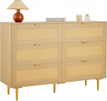 VEVOR rotangist kapp hoiukapp 6 sahtlit ja metallist k&auml;epidemed ja jalad, kaasaegne rotangist kapp magamistuppa elutuppa esikusse (120 x 39,5 x 85,4 cm) riidekapp (120 x 39,5 x 85,4 cm) Riidekapp