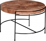 FineBuy kohvilaud akaatsia t&auml;ispuidust &uuml;mmargune 62 cm metallraamiga v&auml;ike elutoa laud puul&otilde;ike disainiga K&auml;sitsi valmistatud t&ouml;&ouml;stuslik ja looduslik v&auml;limus pruun