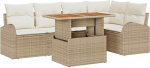 6-teiliges Garten Sofa Set mit Kissen Beige Poly Rattan, 2-Sitzer Garten Sofa mit Stauraum & Kissen Beige Poly Rattan Gartenlounge Model3358325