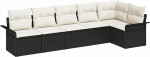 6-teiliges Garten-Sofa-Set mit Kissen Schwarz Poly-Rattan, 2-Sitzer Garten-Sofa mit Stauraum & Kissen Schwarz Poly-Rattan Gartenlounge Model3354046