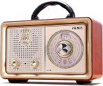 PRUNUS J-110 AM/FM/SW Retro raadio Bluetoothiga, nostalgia raadio 3 toiteallikaga, puiduefektiga korpus, 5W k&otilde;lar parandatud bassiga, toetab USB/TF/AUX. Kuldne