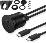 TNP USB C pistikupesa kaabel - 2 m, auto USB 3.0 paigalduspesa kaabel, USB Type C pikenduskaabel, USB armatuurlaua kaabel, 2x Type C isane kuni 2x Type C emane autole, veoautole, paadile, mootorratta, must