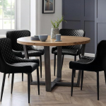 Julian Bowen Brooklyn Round Dining Table in Oak/Gunmetal is an industrial and modern dining solution