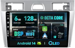 SXAUTO - 6G+128G, Octa-Core - Android 14 IPS autostereo Ford Fiesta Mk VI 5 Mk5 (2002-2008) - Wireless CarPlay/Android Auto - Kaamera + MIC - 9-tolline 2 Din - DAB rool 360-CAM Sat Nav WIFI