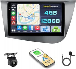 Hikity 2G + 64G Autoradio Android 15 Seat Leon MK2 2005-2012 jaoks 9-tollise puuteekraaniga, 2 DIN stereo juhtmevaba Carplay, Android auto, raadio FM/RDS, BT, GPS, WiFi + tagurduskaamera + mikrofoniga