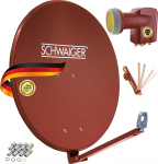 SCHWAIGER satelliidikanal komplekt XXL alumiiniumist satelliits&uuml;steemi antenn 4 abonenti Quad LNB P&auml;ikesekaitse F-liitmik Mast Mount Brick Punane Suur ilmastikukindel roostevaba koos paigaldusmaterjaliga