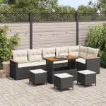 Rantry 10-teiliges Garten Sofa Set mit Kissen Schwarz Poly Rattan Akazie Gartenlounge Model3363070