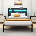 HOMERECOMMEND Double Bed Frame with Upholstered Headboard, Upholstered Bed Frame, Double Size Mattress Foundation, Strong Steel Slat Support, Underbed Storage, Easy Assembly
