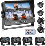 Hodozzy 1080P tagurduskaamera 4 kaamerat koos 9-tollise DVR 4 jagatud monitoriga, 4 AHD-kaamerat IP68 veekindel &ouml;&ouml;n&auml;gemine, esipoolne tagumine kaamera koos kaabliga 2 x 10 m + 2 x 20 m, veoauto haagise haagissuvila jaoks