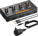 Neoteck 4-kanaliline k&otilde;rvaklappide v&otilde;imendi Metal Stereo Audio Amplifier koos helitugevuse regulaatoriga 3,5 mm audiokaabel 4-kanaliline mono / stereo audiov&otilde;imendi salvestamiseks / miksimiseks / muusikapraktikaks