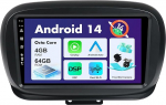 SXAUTO Android 14 autoraadio Fiat 500X (2014-2020) - Juhtmevaba CarPlay Android auto - 4G + 64G - Kaamera + mikrofon - DAB roolijuhtimine Dual-Band WiFi 360 Cam Bluetooth - 2 DIN IPS 9 tolli -