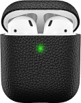 KeyBudz Artisan nahast kaitsekott Apple AirPods &uuml;mbris, ehtne nahk, k&otilde;rvaklappide k&otilde;rvaklappide tarvikud laadimiskohver, must