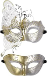 OIDEA metallist Veneetsia mask paaridele: 2 tk Mehed Naised Metal Mask koos Rhinestones Silver Black Gold Masks Paar Roman Greek Eye Mask koos Rhinestones for Masquerade Ball Masquerade, Metal