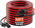 VEVOR p&auml;ikesepaneelide 50ft pikenduskaabli komplekt 2, 10AWG kaabel veekindlate nais- ja mees&uuml;hendustega, PV-kaabel p&auml;ikesepaneelide jaoks kodus, laevadel ja matkaautodes, must ja punane