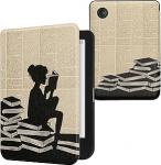 kwmobile Flip Case &uuml;hilduv Kobo Clara BW/Clara Colour/Tolino Shine (5) / Shine Colour Case - eReader Case - Woman Reading Black Beige