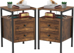 PIPIPOXER Set of 2 Side Tables with Charging Station, Sofa Table with 2 Drawers and USB Port and Socket, Bedside Table for Small Spaces, Stable and Robust, Bedside Table for Living Room, Dark Brown