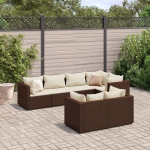 Homgoday Modernes Sofaset, 7-teiliges Gartenm&ouml;bel-Set mit Kissen aus braunem Polyrattan, M&ouml;bel-Set f&uuml;r Schlafsofa, Wohnzimmer, Couch-Set f&uuml;r den Au&szlig;enbereich, Modell 3308185