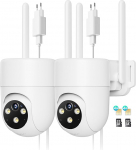 NUASI 4G LTE Outdoor Surveillance Camera with SIM Card, 2 Pieces, 2K PTZ 360&deg; IP Camera without WLAN Outdoor with Colour Night Vision, AI Person Detection and 2-Way Audio, IP66 Waterproof, 32 GB