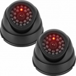 JUSTOP 2 x Dome Dummy CCTV Camera Indoor Outdoor Waterproof with Reality LED Light Black (Twin Pack)