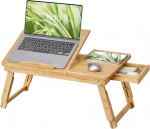 Songmics LLD01N reguleeritava k&otilde;rgusega s&uuml;learvutilaud sahtliga, kokkupandav bambusest s&uuml;learvutilaud, voodilaud lugemiseks v&otilde;i hommikus&ouml;&ouml;giks, joonistuslaud ja s&ouml;&ouml;gilaud voodile, 55 x (21-29) x 35 cm (B x K x S), naturaalne