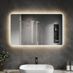 SVNR Vannitoa peegel taustavalgustusega, 100 x 60 cm, seinale paigaldatav LED kosmeetikapeegel 4 mm vaskvaba klaasiga, alumiiniumraam, 3 valgusv&auml;rvi + pidev timmimine